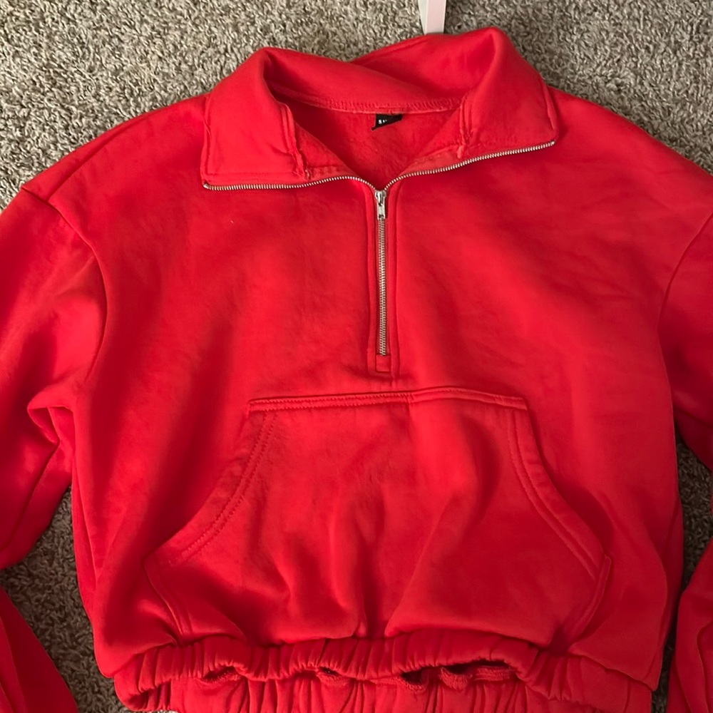 SHEIN red long sleeve half zip up